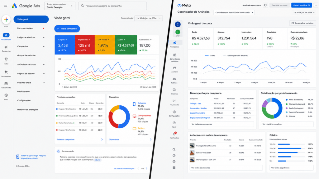 Painel do Google Ads e do Meta Ads